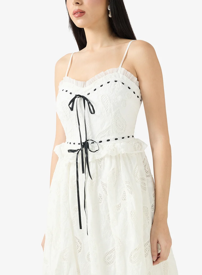 Just Me  Crochet Lace Ribbon Detailed Midi Dress for Women | Best Price UAE